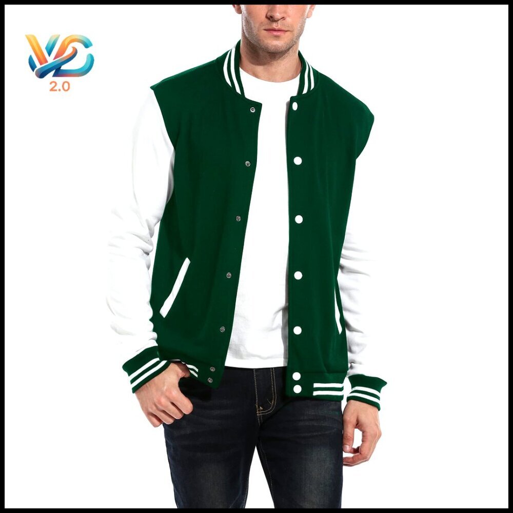Slim Fit Varsity Jacket, Cotton Polyester Blend, Long Sleeve, Snap Closure